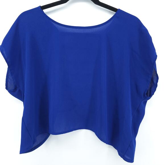 Whimsigoth Night Out Hot Electric Blue Geometric Cut Out Back Crop Top Small - Picture 1 of 8